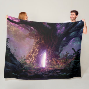 Surreal Enchanted Tree With Glowing Portal Fleece Blanket