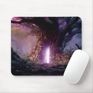 Surreal Enchanted Tree With Glowing Portal Mouse Pad