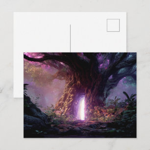 Surreal Enchanted Tree With Glowing Portal Postcard