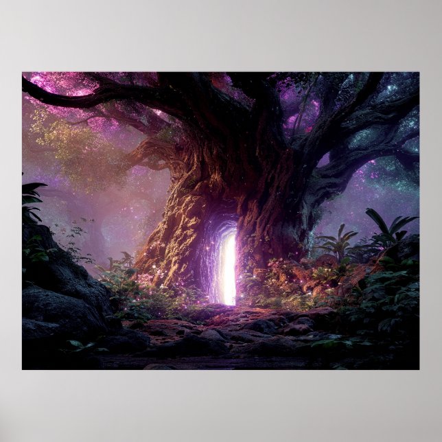 Surreal Enchanted Tree With Glowing Portal Poster (Front)