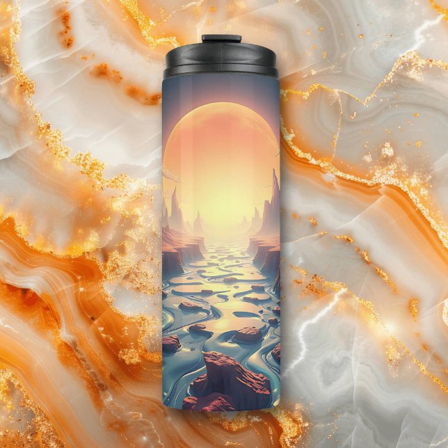 Surreal Ethereal Landscape | Full Moon over River Thermal Tumbler (Creator Uploaded)