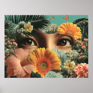 Surreal Eyes and Flowers with Butterflies Poster