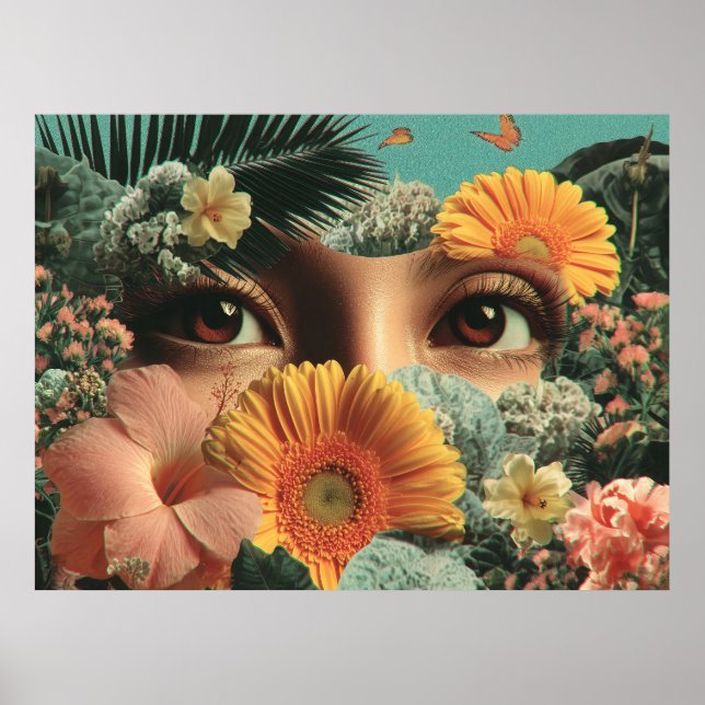Surreal Eyes and Flowers with Butterflies Poster (Front)