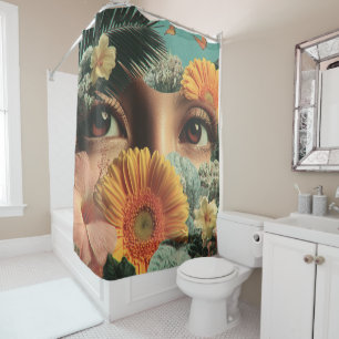 Surreal Eyes and Flowers with Butterflies Shower Curtain