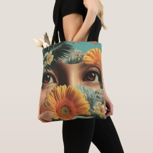 Surreal Eyes and Flowers with Butterflies Tote Bag