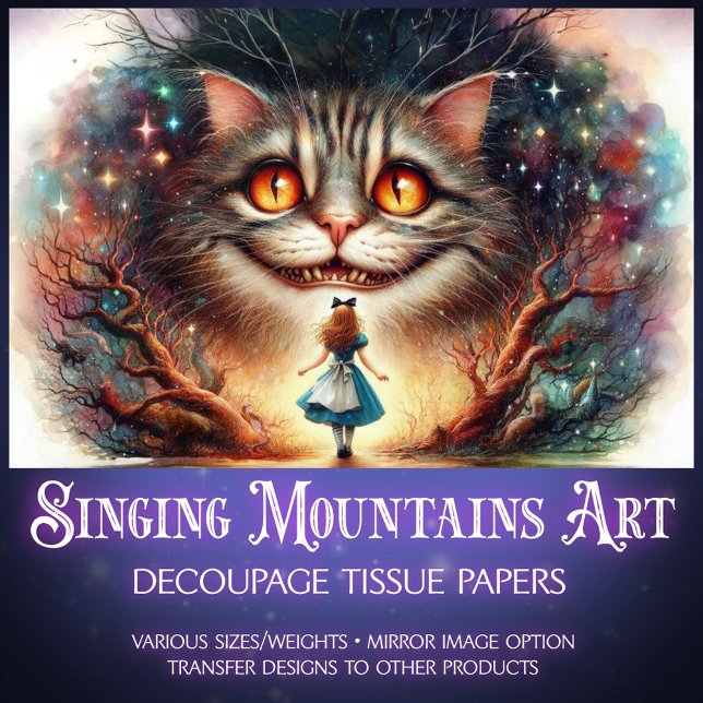 Surreal Fairytale Cheshire Cat and Alice Decoupage Tissue Paper (Creator Uploaded)