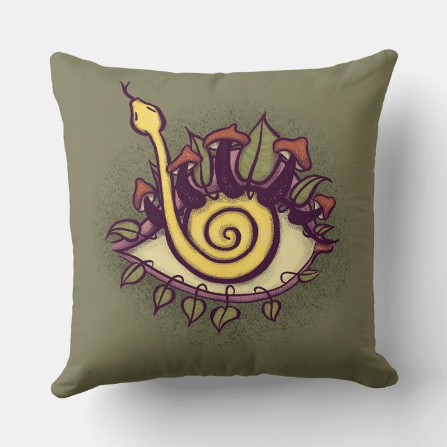 Surreal Fall Eye Snake and Mushroom - Weird Nature Cushion (Back)