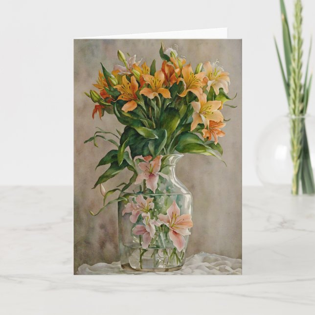 Surreal Fantasy Art Vase of Lily Flowers Note Card (Front)