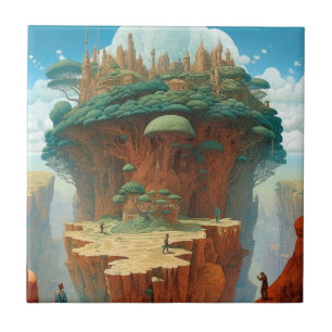 Surreal Fantasy City Ceramic Tile