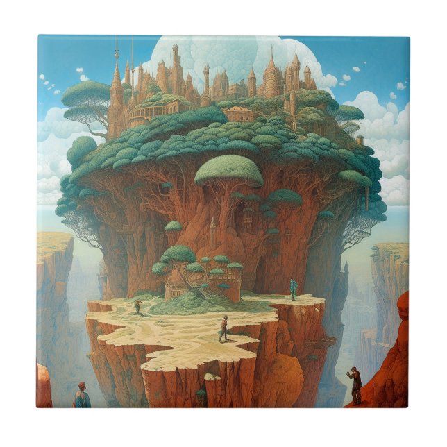 Surreal Fantasy City Ceramic Tile (Front)