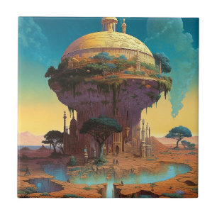Surreal Fantasy City Ceramic Tile