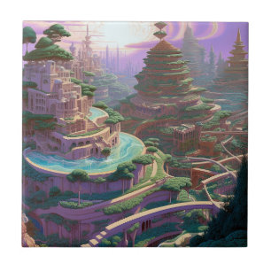Surreal Fantasy City Ceramic Tile