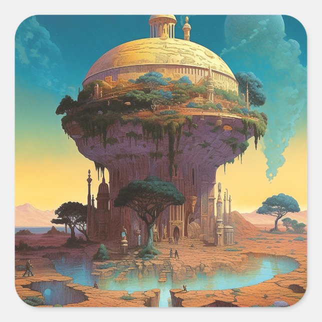 Surreal Fantasy City Square Sticker (Front)