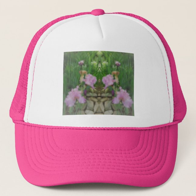 Surreal Fantasy Iris Floral Path Trucker Hat (Front)