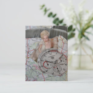 Surreal Fashion Lady Watch Map collage Postcard