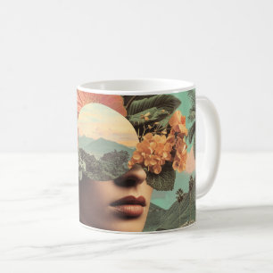 Surreal Female Portrait with Floral Elements Coffee Mug