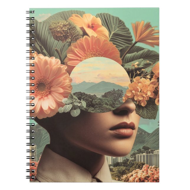 Surreal Female Portrait with Floral Elements Notebook (Front)