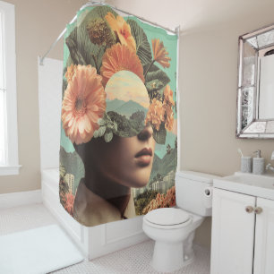 Surreal Female Portrait with Floral Elements Shower Curtain
