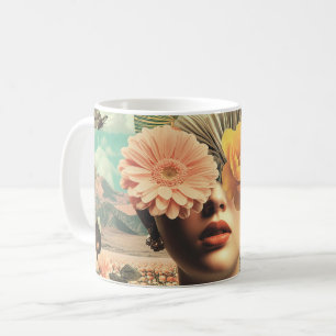 Surreal Female Portrait With Flowers Covering Eyes Coffee Mug