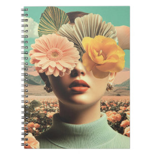Surreal Female Portrait With Flowers Covering Eyes Notebook