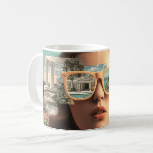 Surreal female portrait with retro sunglasses coffee mug