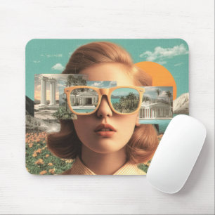 Surreal female portrait with retro sunglasses mouse pad