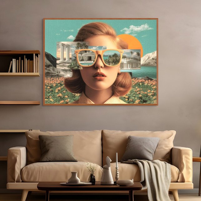 Surreal female portrait with retro sunglasses poster (Surreal female portrait with retro sunglasses)