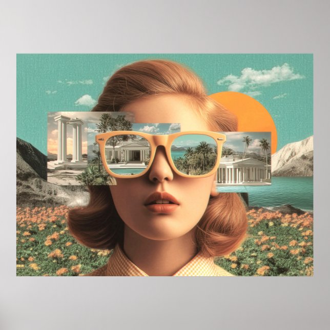 Surreal female portrait with retro sunglasses poster (Front)