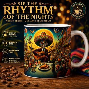 Surreal Fiesta Skeleton Guitarist Coffee Mug