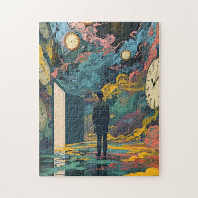 Surreal Figure Room Swirling Clocks Smoke Wall Art Jigsaw Puzzle (Vertical)