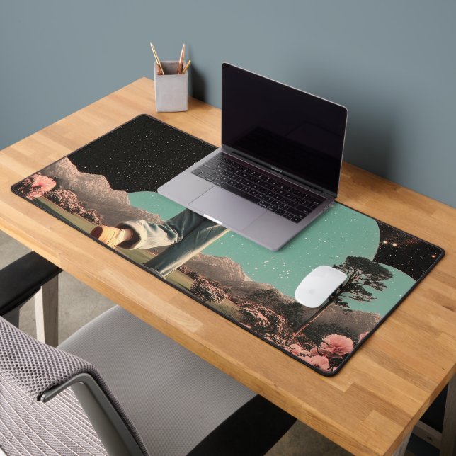 Surreal figure walking into galaxy gateway desk mat (Office 2)