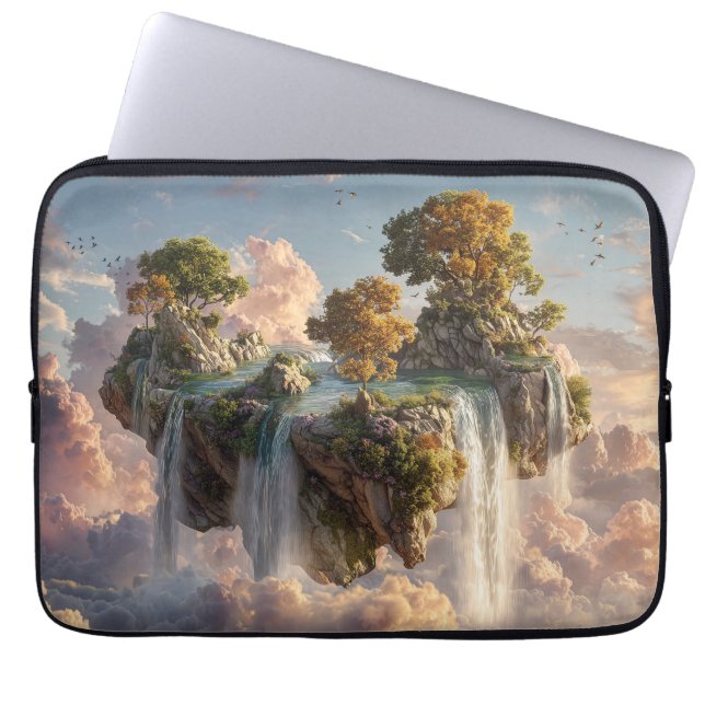 Surreal Floating Cliffs With Waterfalls Laptop Sleeve (Front)