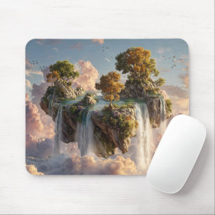 Surreal Floating Cliffs With Waterfalls Mouse Pad