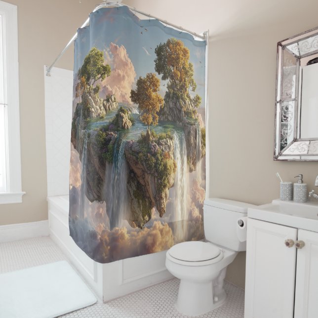 Surreal Floating Cliffs With Waterfalls Shower Curtain (In Situ)