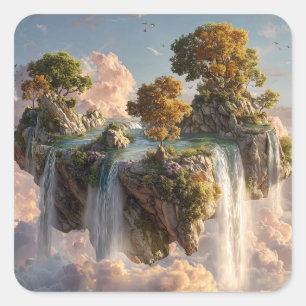 Surreal Floating Cliffs With Waterfalls Square Sticker
