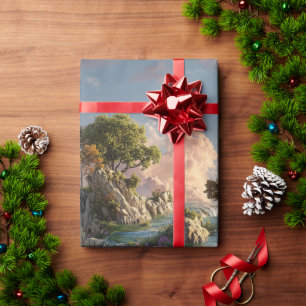 Surreal Floating Cliffs With Waterfalls Wrapping Paper
