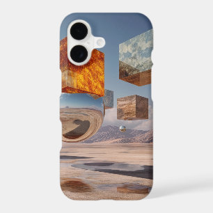 Surreal Floating Cubes And Reflective Sphere