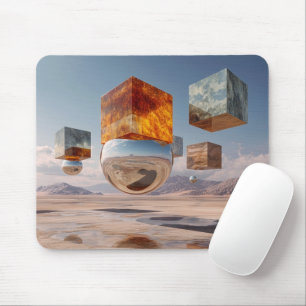 Surreal Floating Cubes And Reflective Sphere Mouse Pad