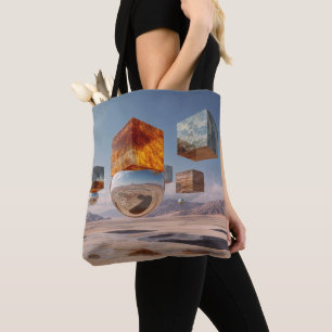 Surreal Floating Cubes And Reflective Sphere Tote Bag