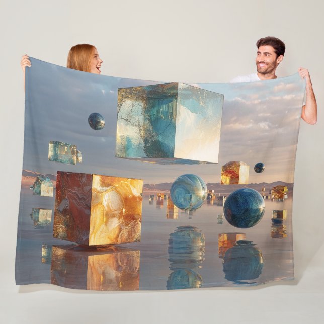 Surreal Floating Cubes And Spheres Fleece Blanket (In Situ)