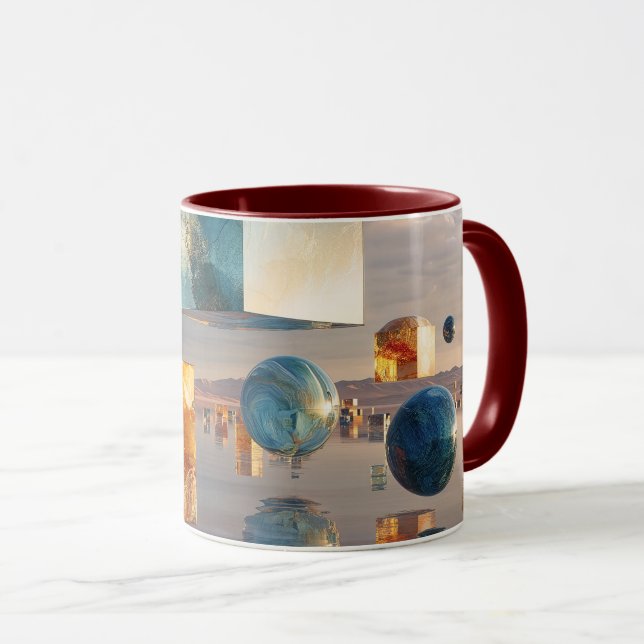 Surreal Floating Cubes And Spheres Mug (Front Right)