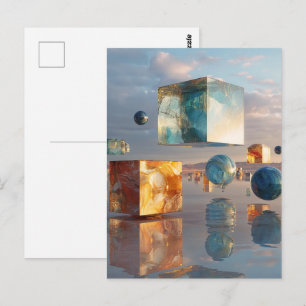 Surreal Floating Cubes And Spheres Postcard