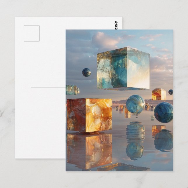 Surreal Floating Cubes And Spheres Postcard (Front/Back)