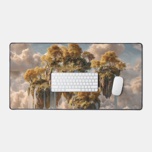 Surreal Floating Islands With Golden Trees Desk Mat