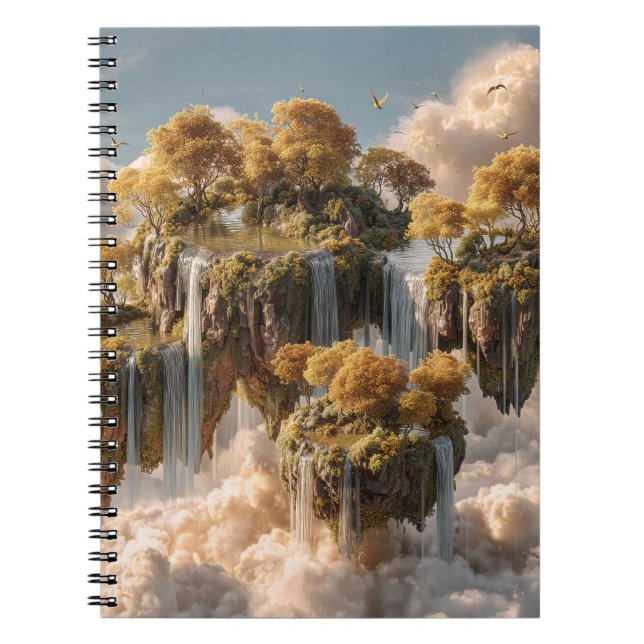 Surreal Floating Islands With Golden Trees Notebook (Front)