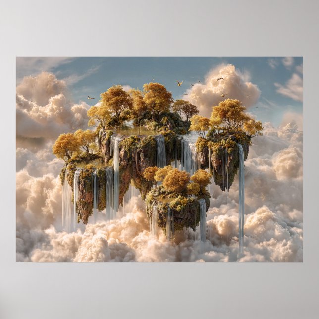 Surreal Floating Islands With Golden Trees Poster (Front)