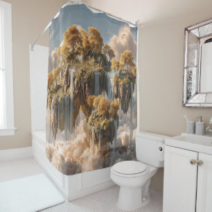 Surreal Floating Islands With Golden Trees Shower Curtain