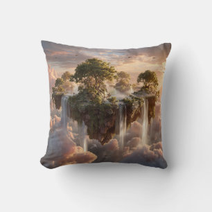 Surreal Floating Islands With Waterfalls Cushion