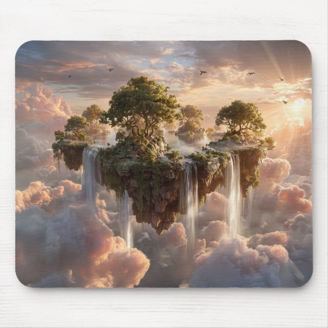 Surreal Floating Islands With Waterfalls Mouse Pad (Front)