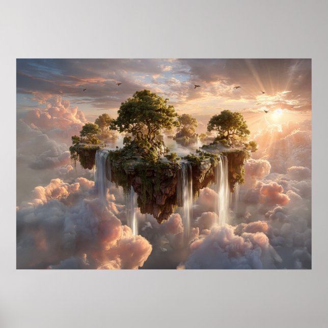 Surreal Floating Islands With Waterfalls Poster (Front)